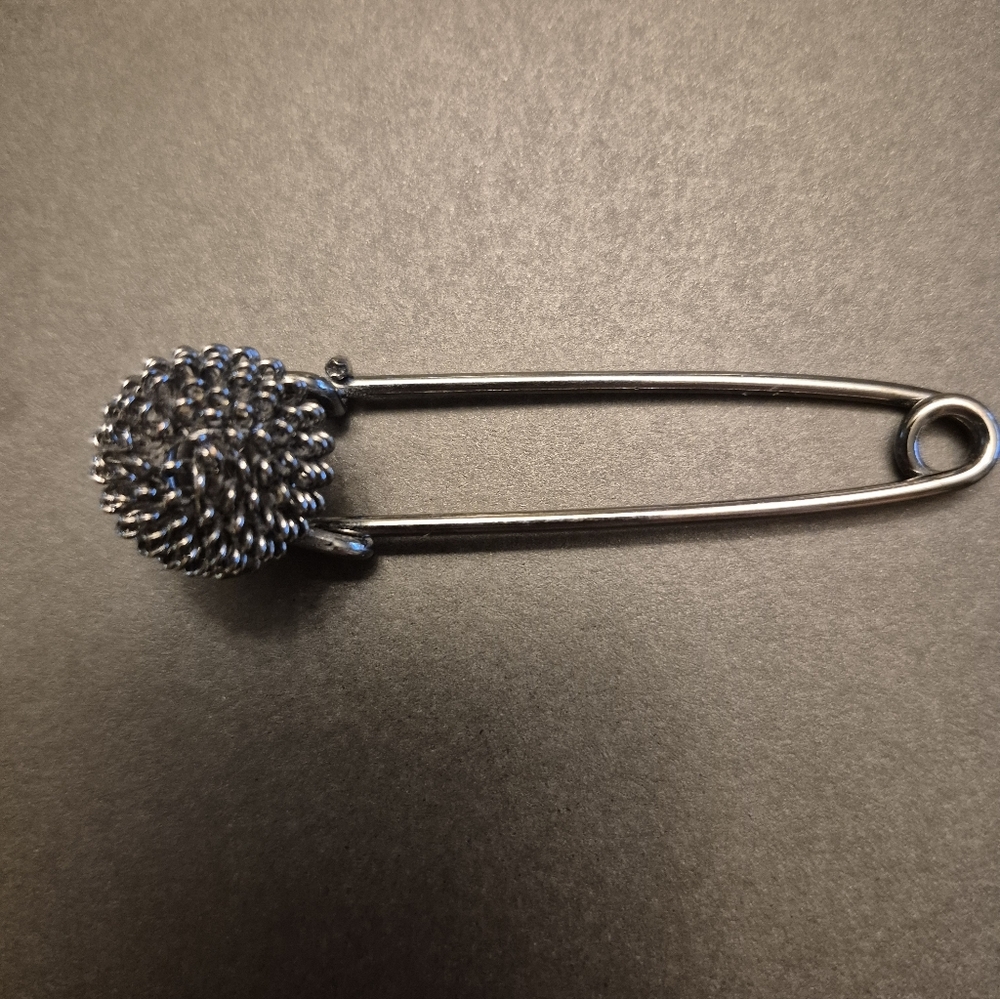 Vintage Silver And Black Safety Pin Brooch